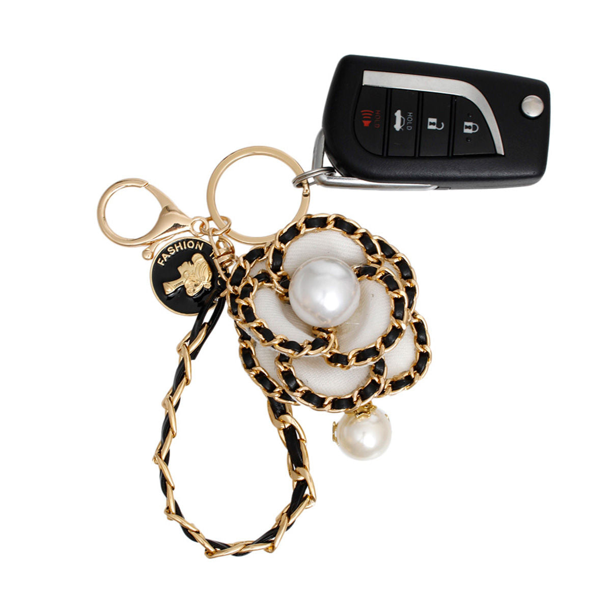 Keychain Luxe Camellia Couture White Flower Clip