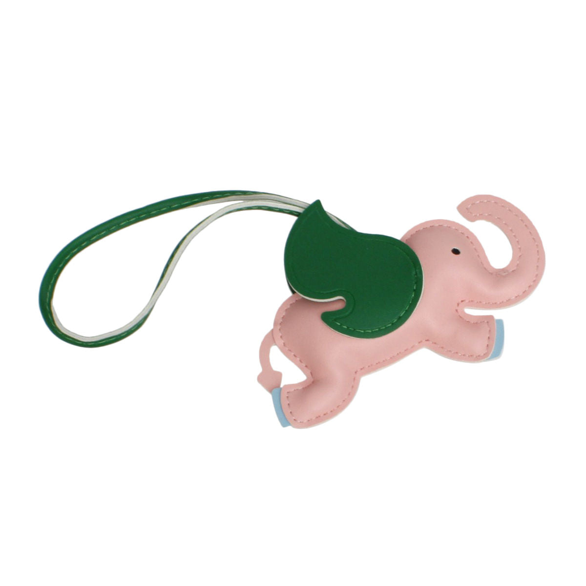 Bag Charm Pink Green Faux Leather Flying Elephant