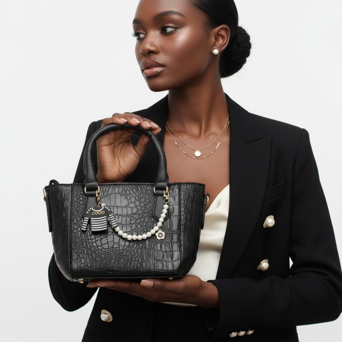 Keychain Black White Stripe COCO Shirt Pearl Clip