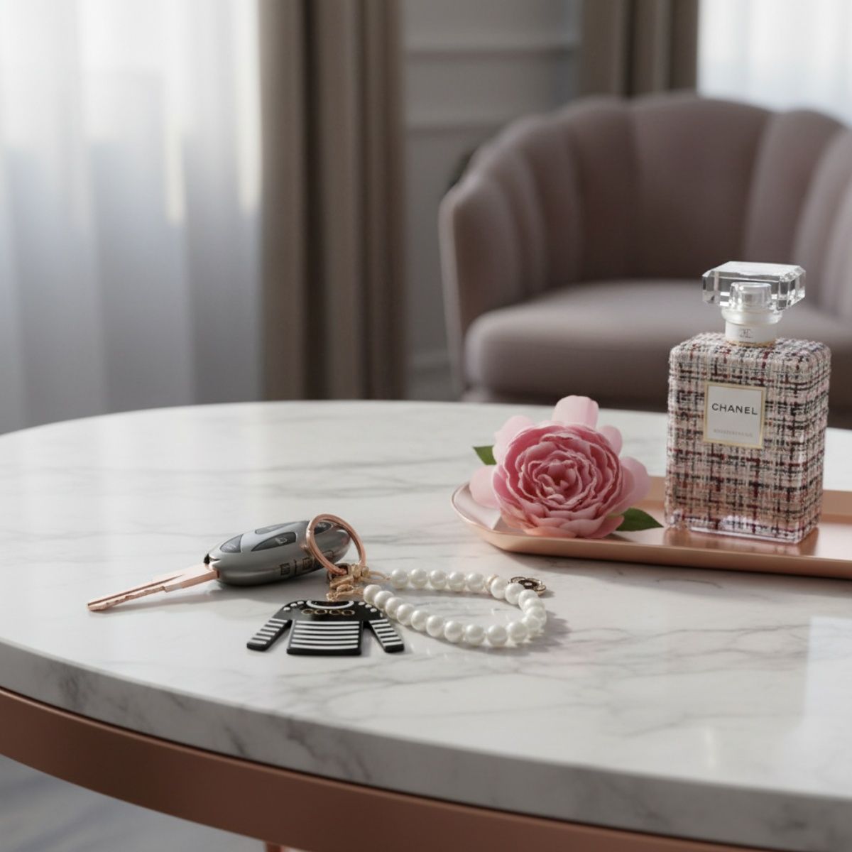 Keychain Black White Stripe COCO Shirt Pearl Clip