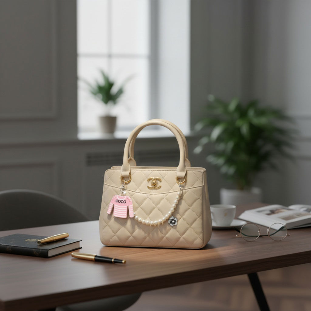 Keychain Pink White Stripe COCO Shirt Pearl Clip