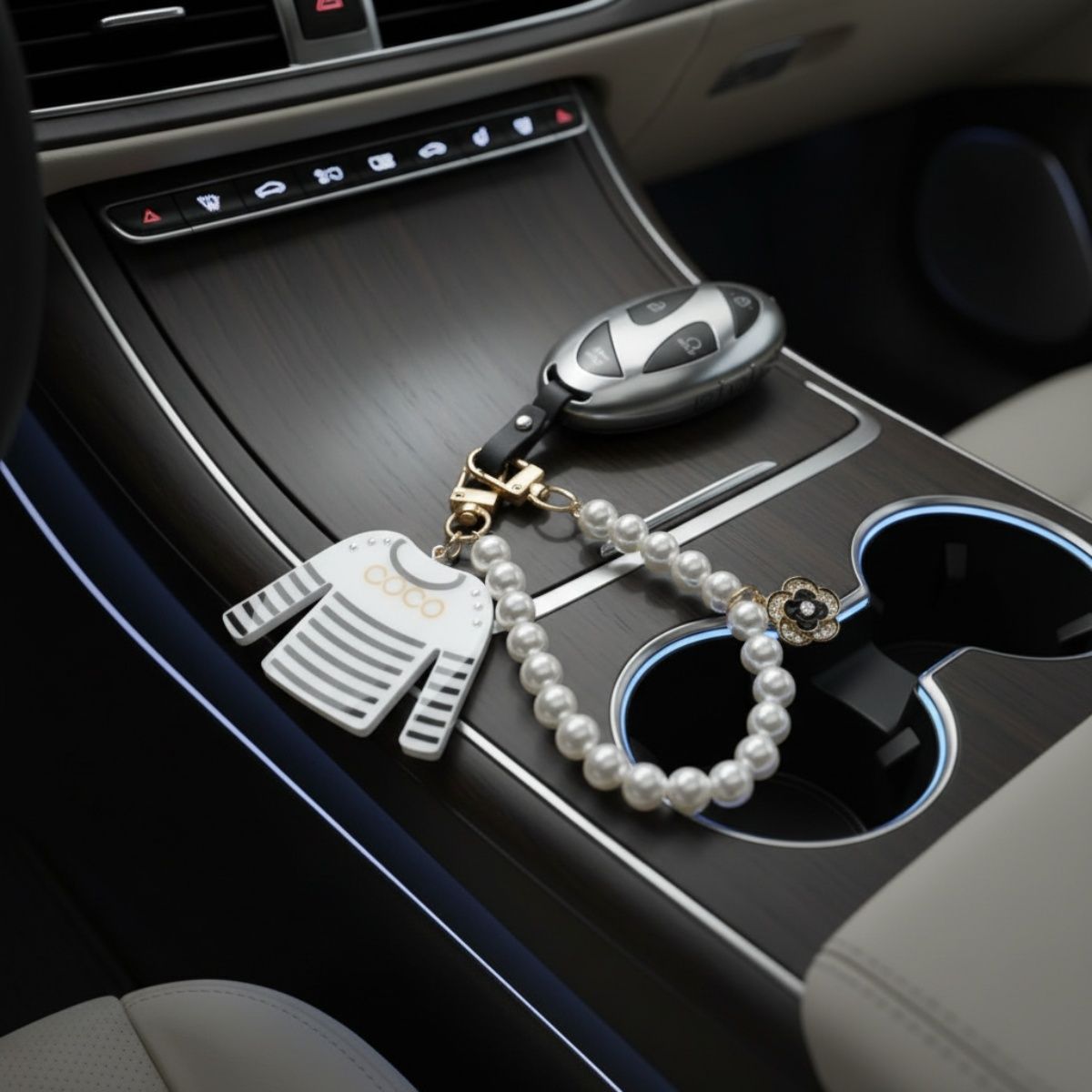 Keychain White Black Stripe COCO Shirt Pearl Clip