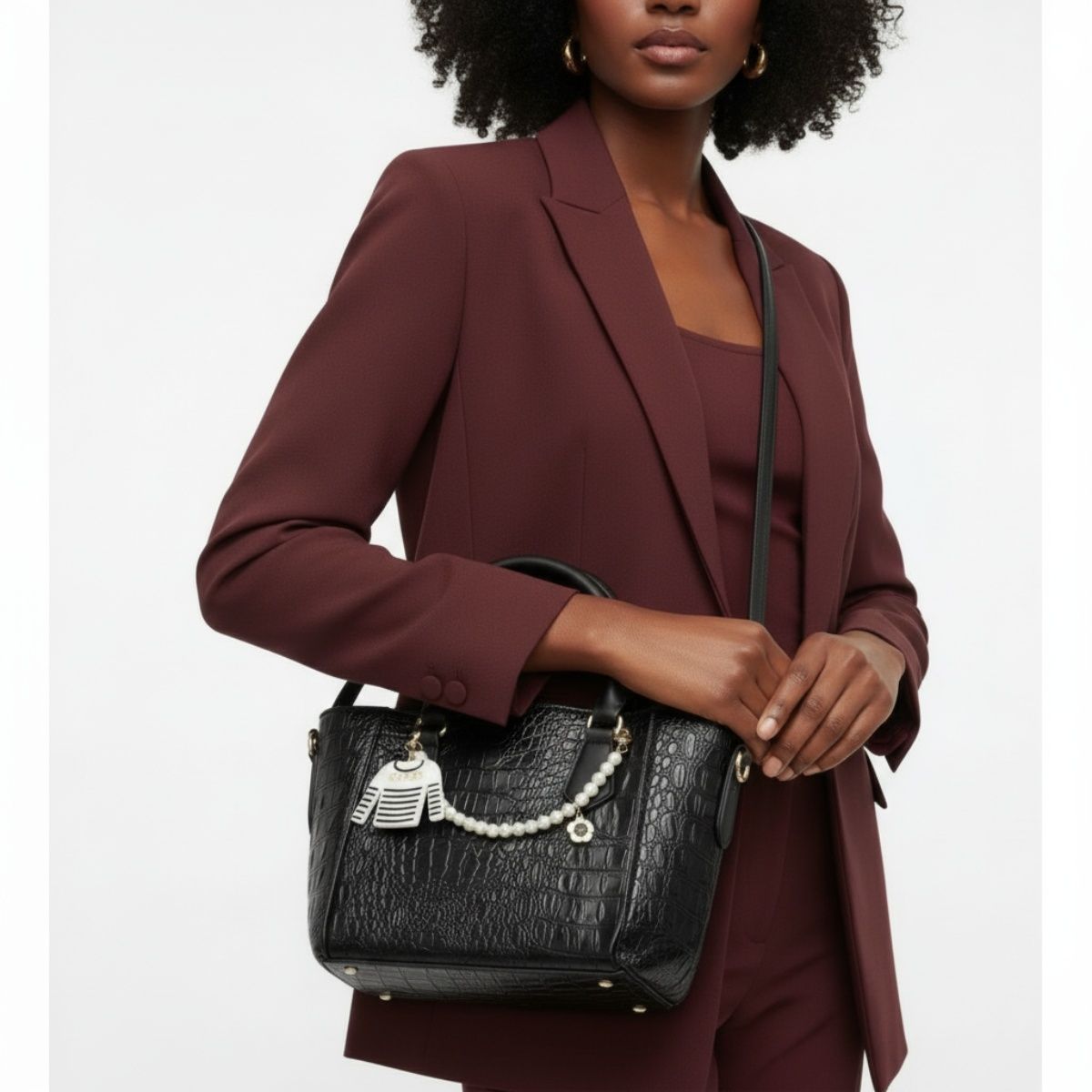 Keychain White Black Stripe COCO Shirt Pearl Clip