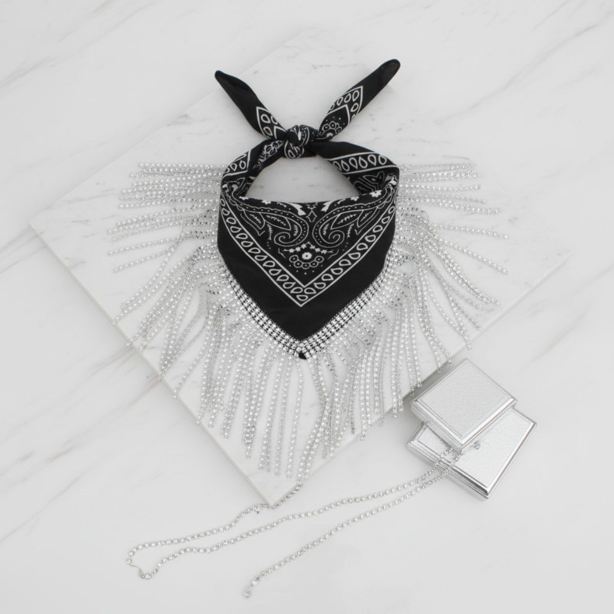 Necklace Black Bandana Bling Fringe Scarf