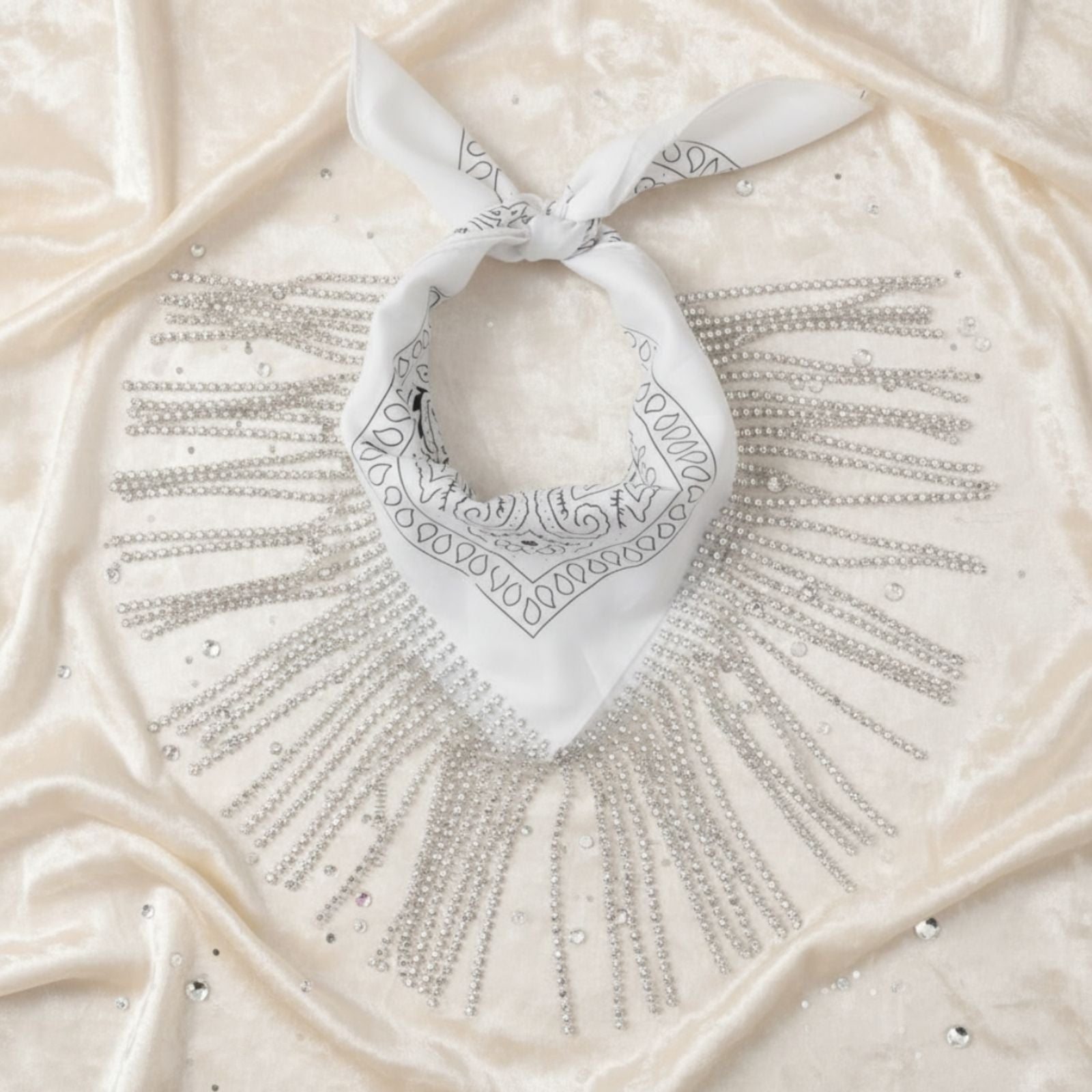 Necklace White Bandana Bling Fringe Scarf