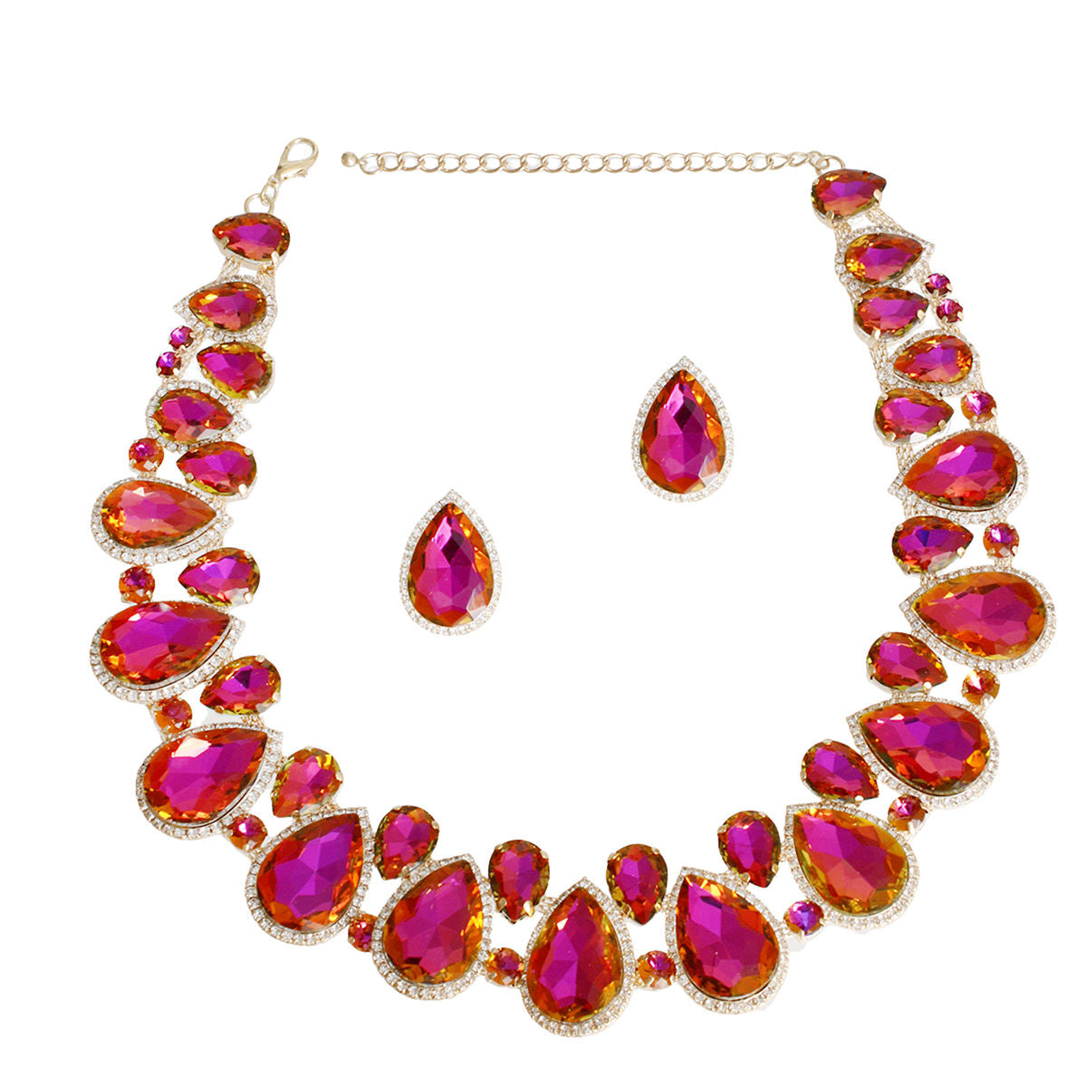 Purple Mix Glass Teardrop Crystal Collar Necklace