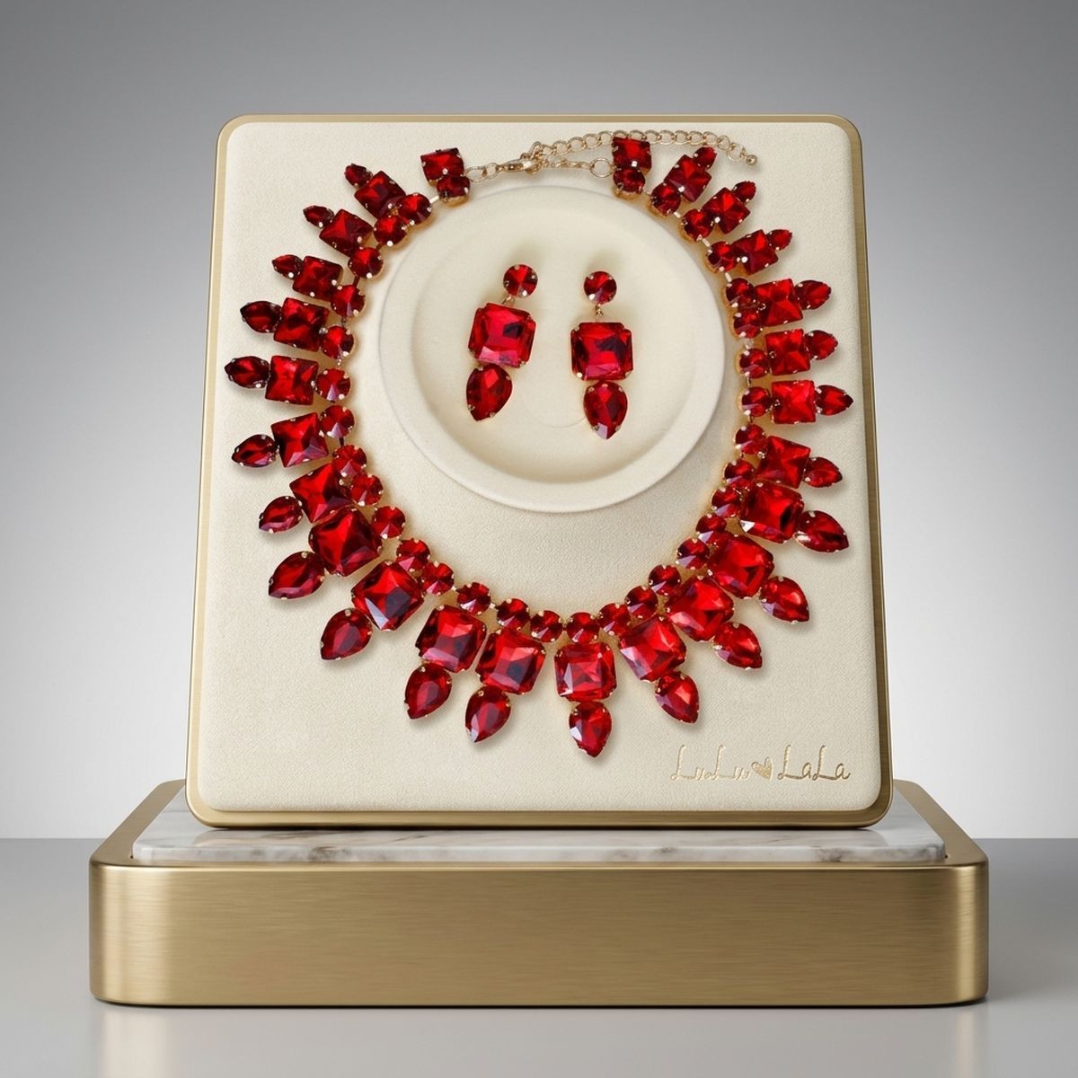Red Glass Crystal Collar Red Carpet Necklace Set
