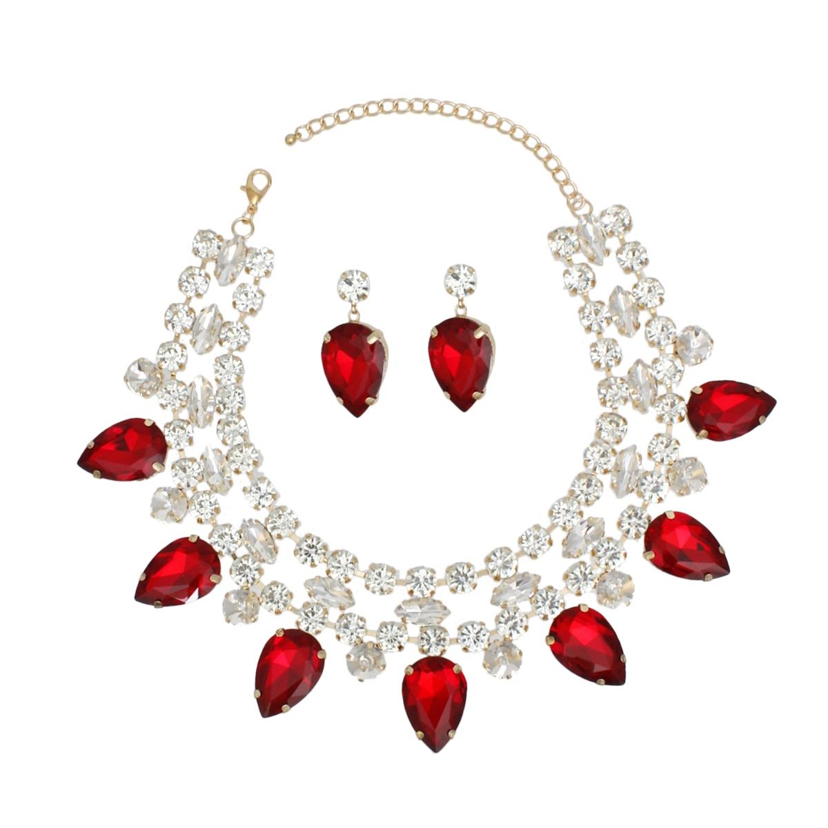 Formal Brilliant Red Teardrop Crystal Necklace