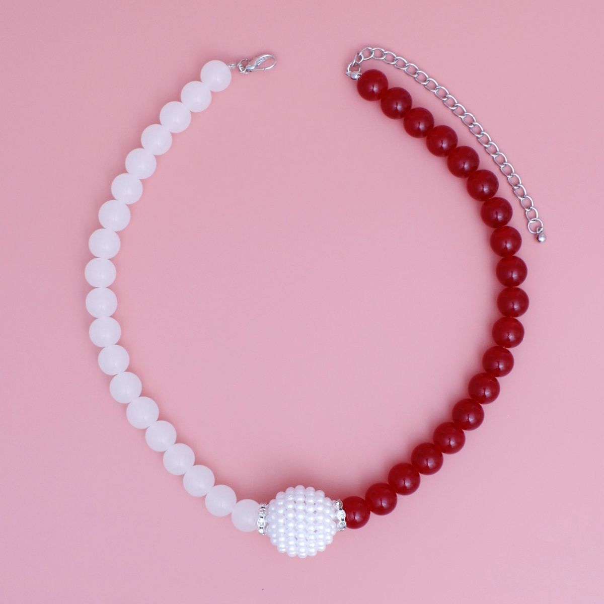 DST Sorority Red White Pearl Glass Bead Necklace