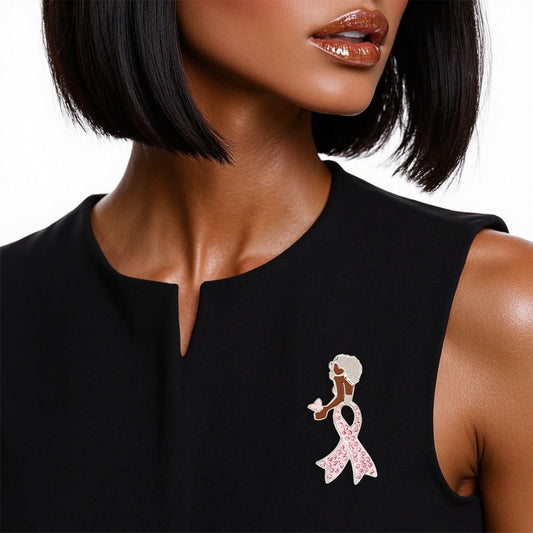 Breast Cancer Silver Light Pink Ribbon Legs Brooch