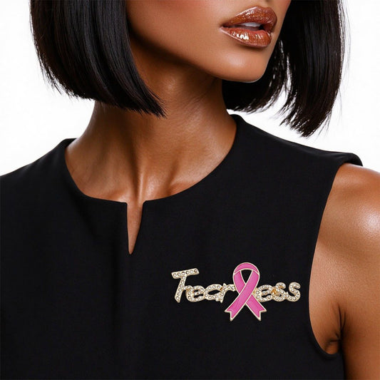 Breast Cancer Gold Fearless Pink Ribbon Brooch