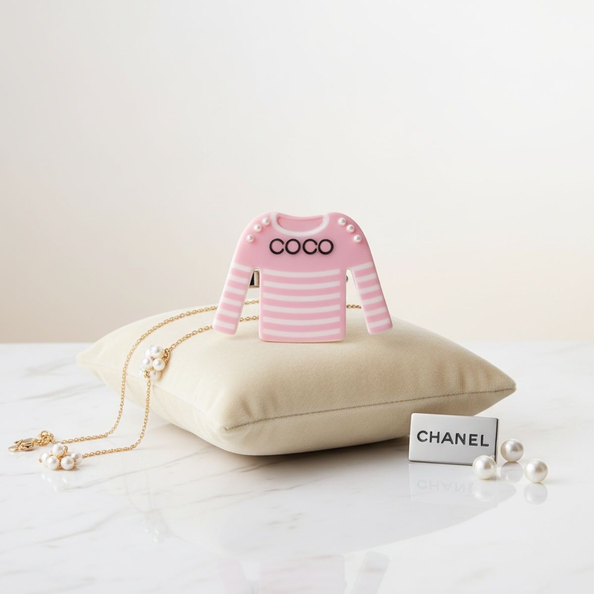 Brooch Hair Clip Pink White Stripe COCO Shirt Pin