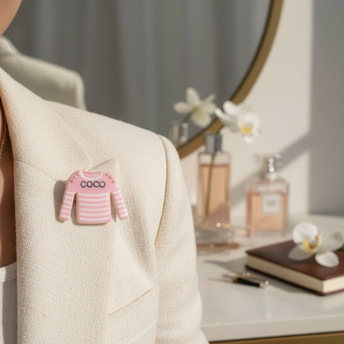 Brooch Hair Clip Pink White Stripe COCO Shirt Pin