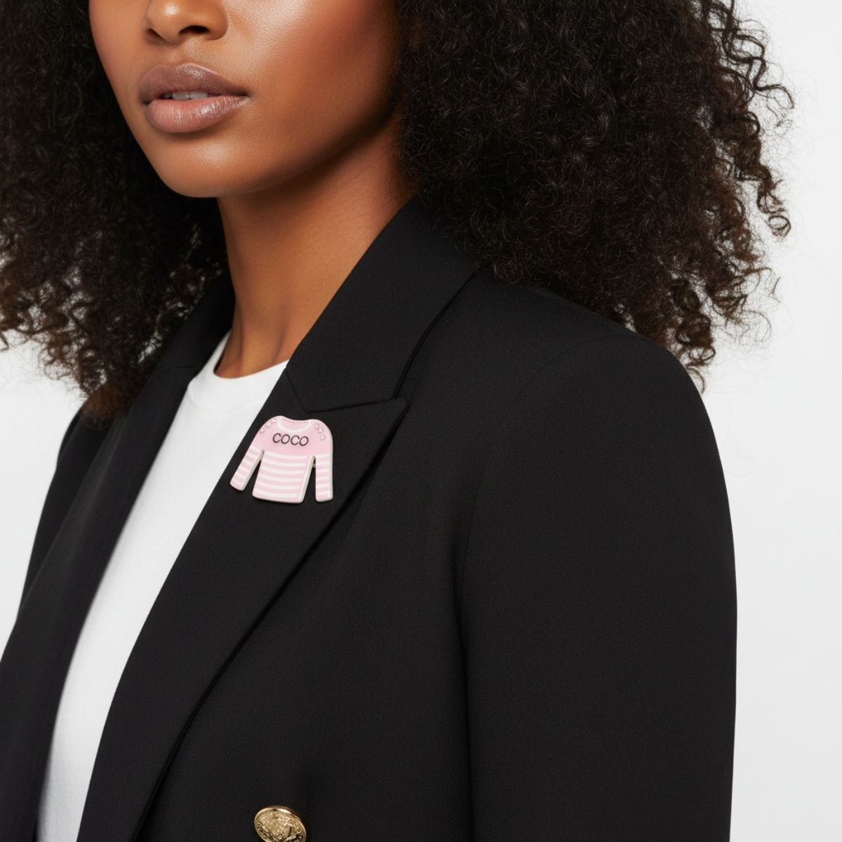 Brooch Hair Clip Pink White Stripe COCO Shirt Pin