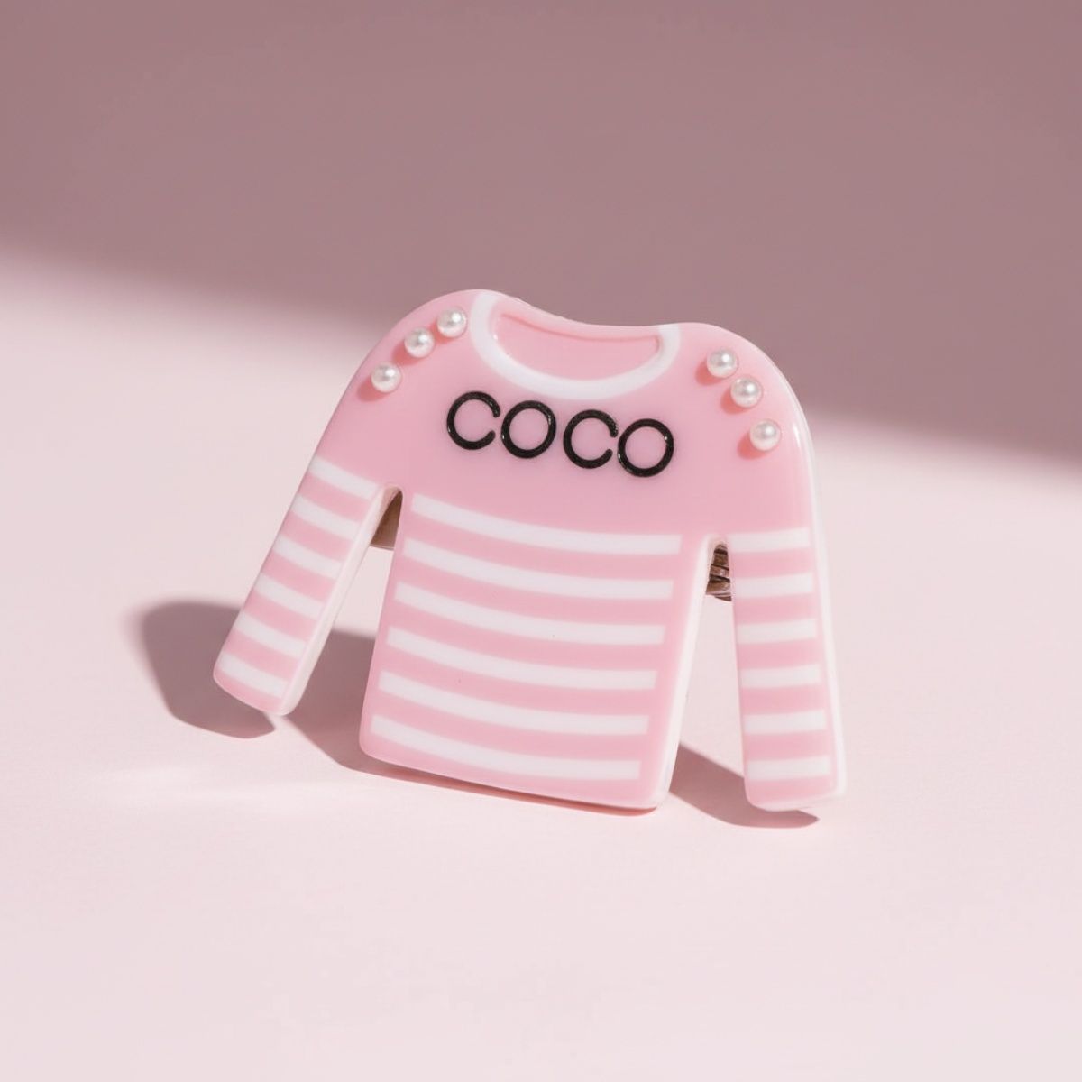 Brooch Hair Clip Pink White Stripe COCO Shirt Pin