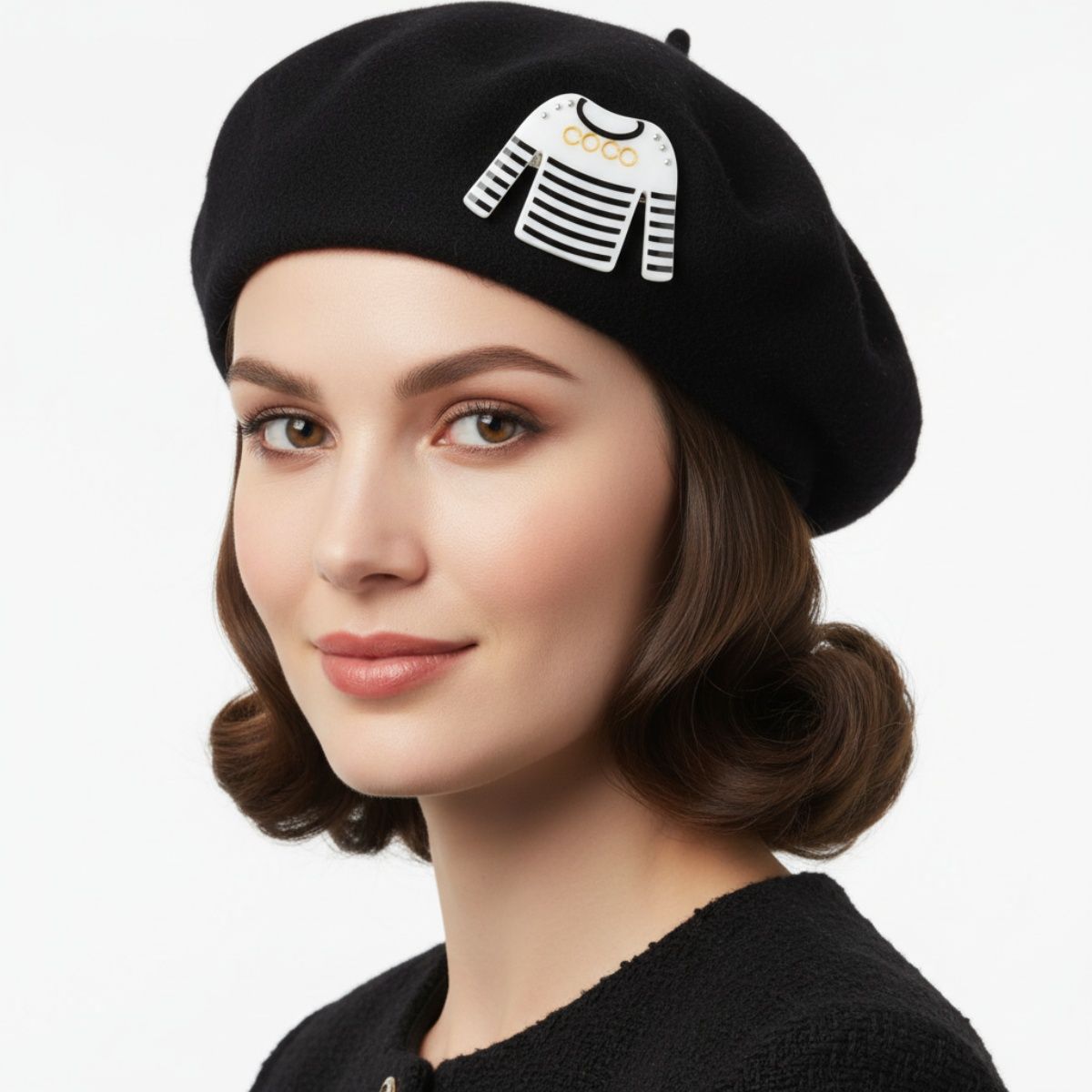 Brooch Hair Clip White Black Stripe COCO Shirt Pin