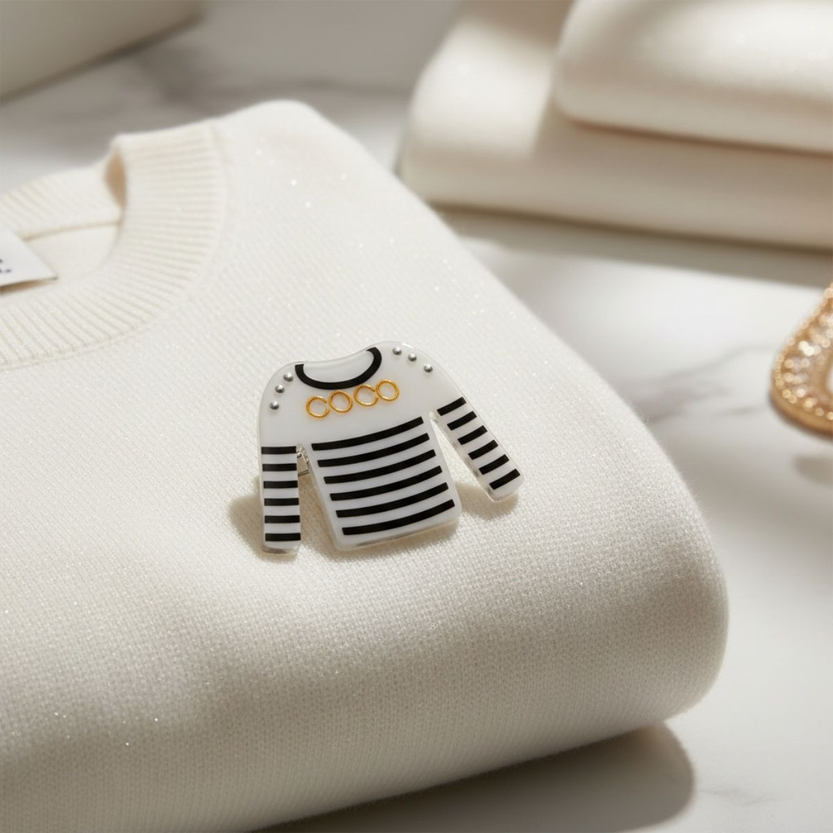Brooch Hair Clip White Black Stripe COCO Shirt Pin