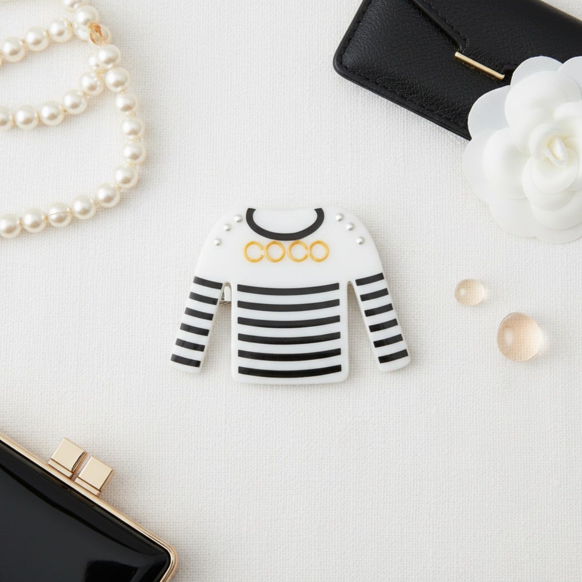Brooch Hair Clip White Black Stripe COCO Shirt Pin