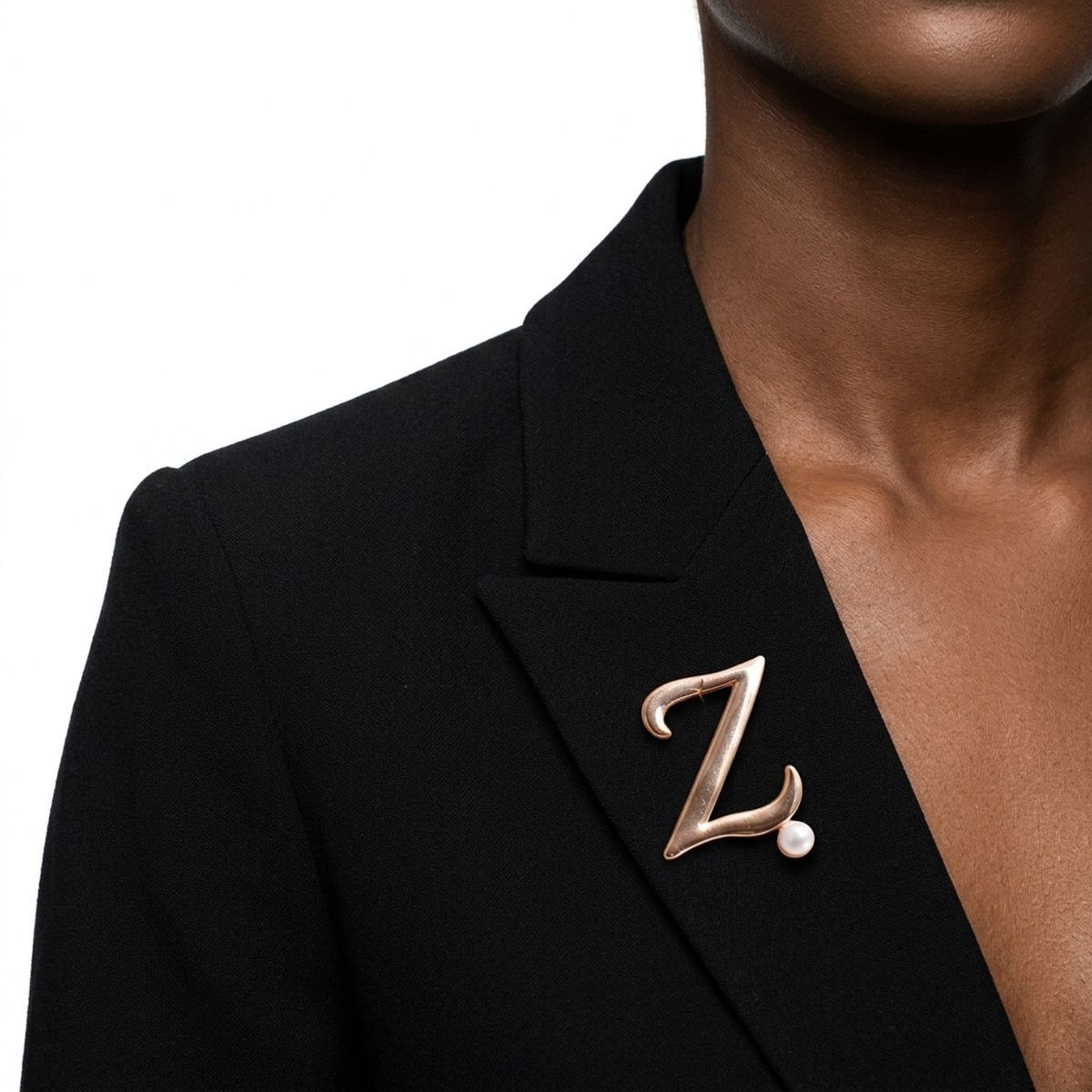 Gold Cursive Z Initial Letter Pearl Brooch Pin
