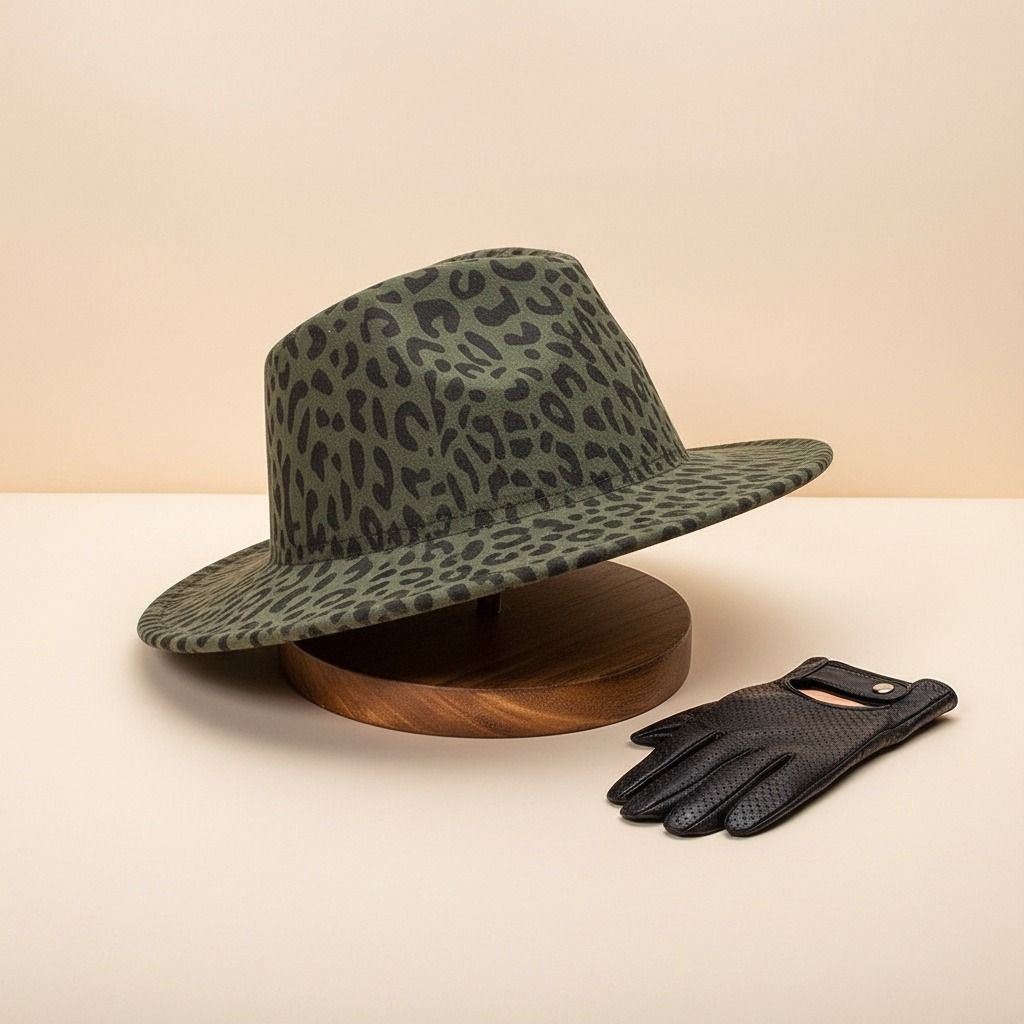 Green Leopard Print Fedora