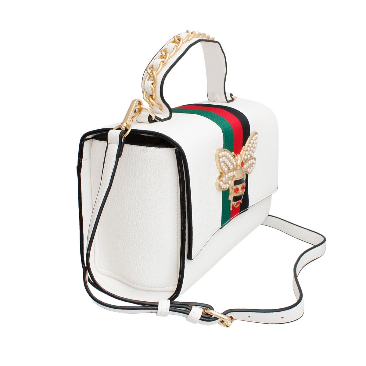 Satchel White Striped Bee Boxy Handbag