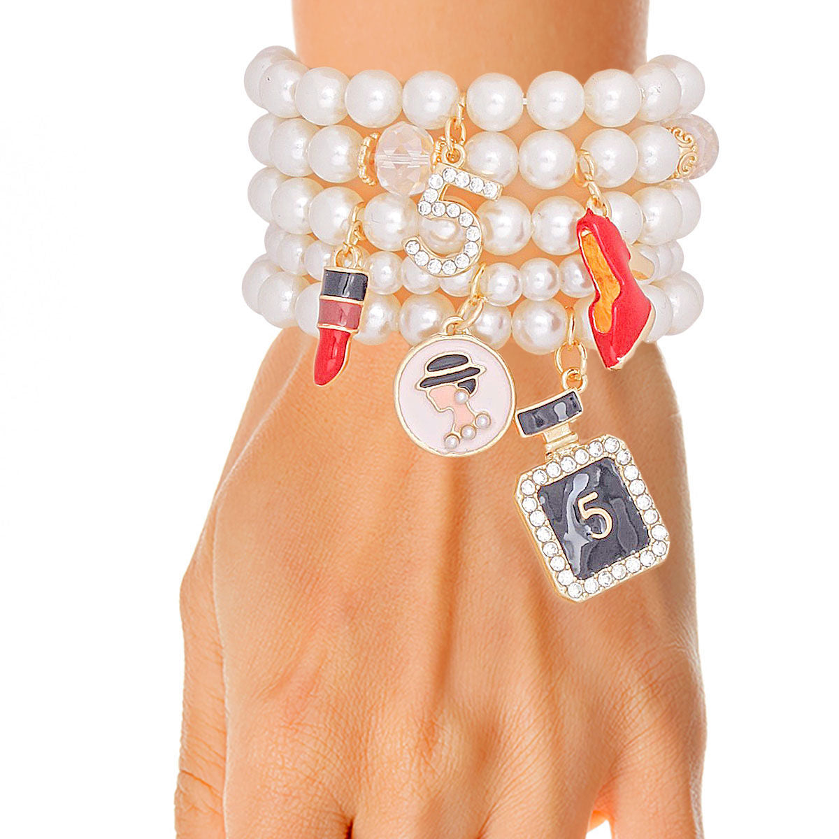 Charm French Perfume Cream Pearl Stretch Bracelets