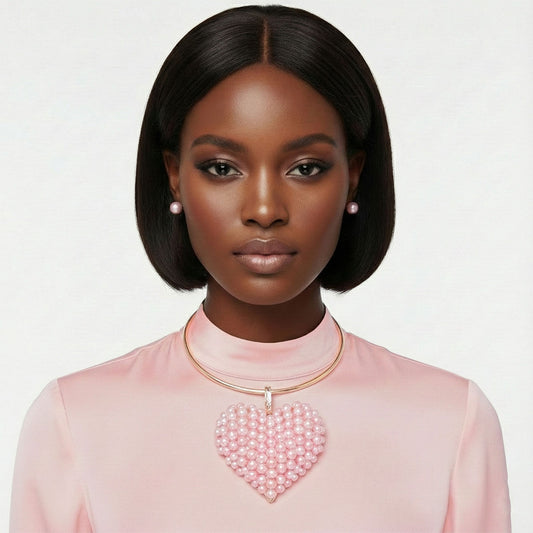 Pendant Pink Pearl Domed Heart Chunky Necklace