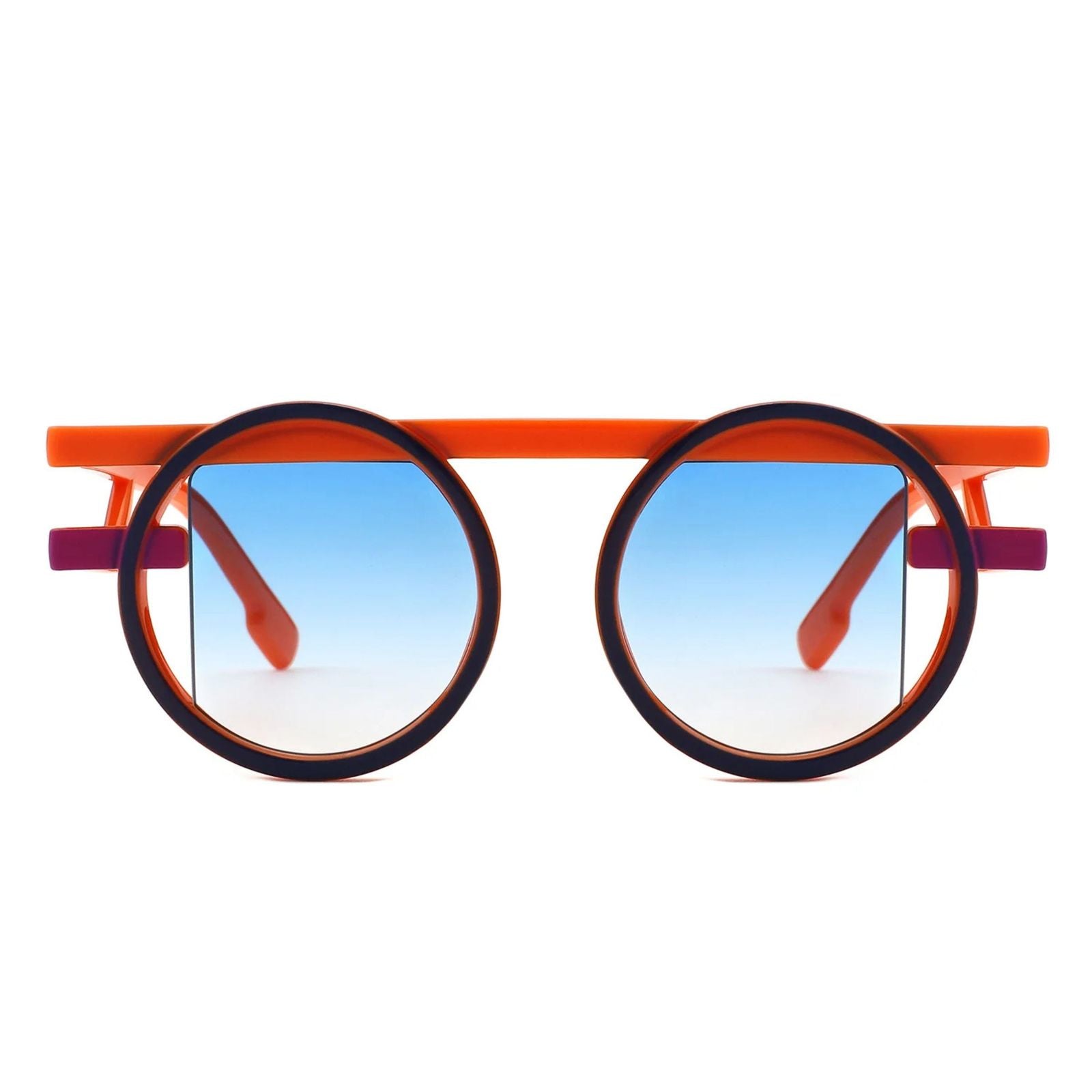 Sunglasses Orange Round Futuristic Double Frame