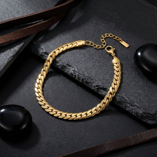 Anklet 6.5mm Gold 18K Steel Herringbone Chain