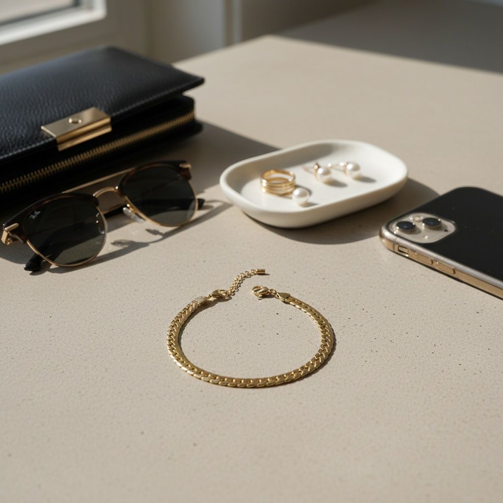 Anklet 6.5mm Gold 18K Steel Herringbone Chain