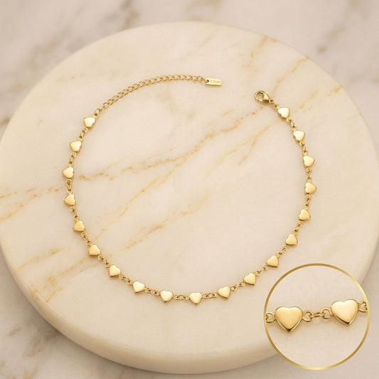 18k Gold Steel Heart Chain Anklet for Women