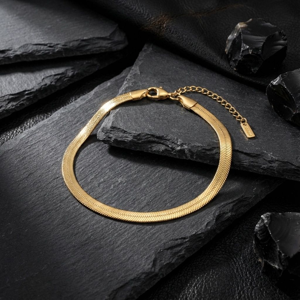 Mens 5.5mm Gold 18K Steel Herringbone Bracelet