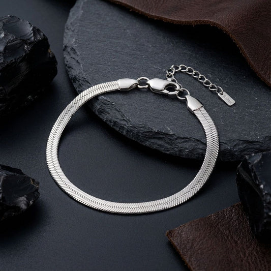 Mens 5.5mm Silver Steel Herringbone Chain Bracelet