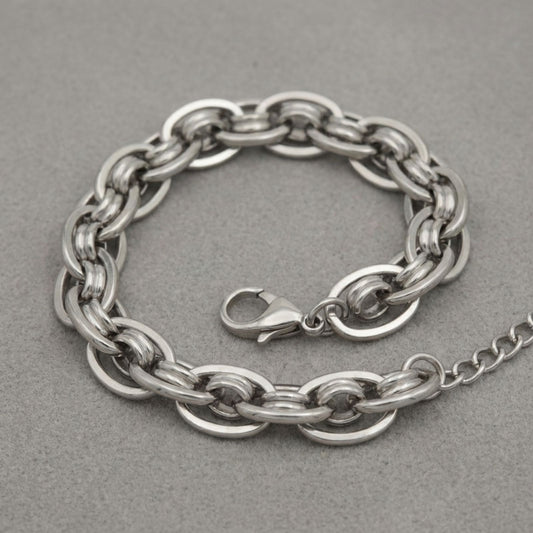 8mm Silver Stainless Steel Handmade Chain Bracelet