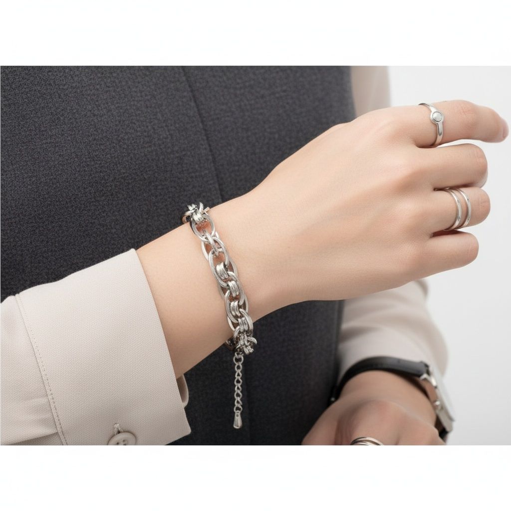 8mm Silver Stainless Steel Handmade Chain Bracelet