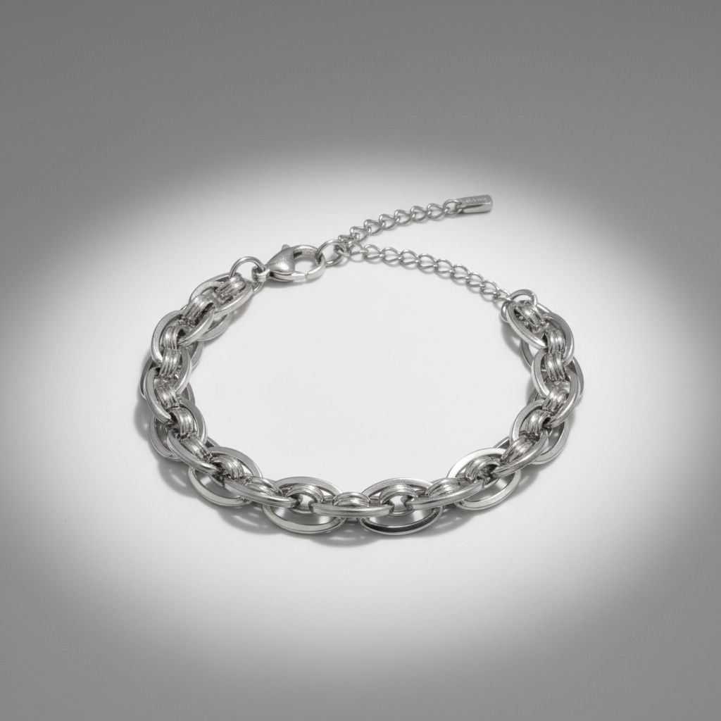 8mm Silver Stainless Steel Handmade Chain Bracelet