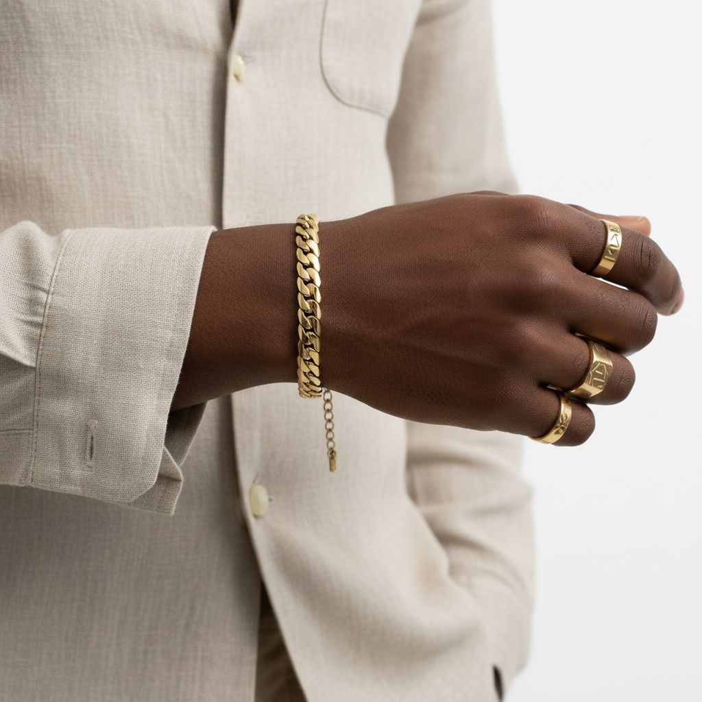 Mens 8mm Gold 18K Steel Miami Chain Bracelet