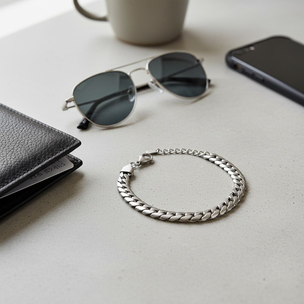 Mens 8mm Silver Steel Miami Chain Bracelet