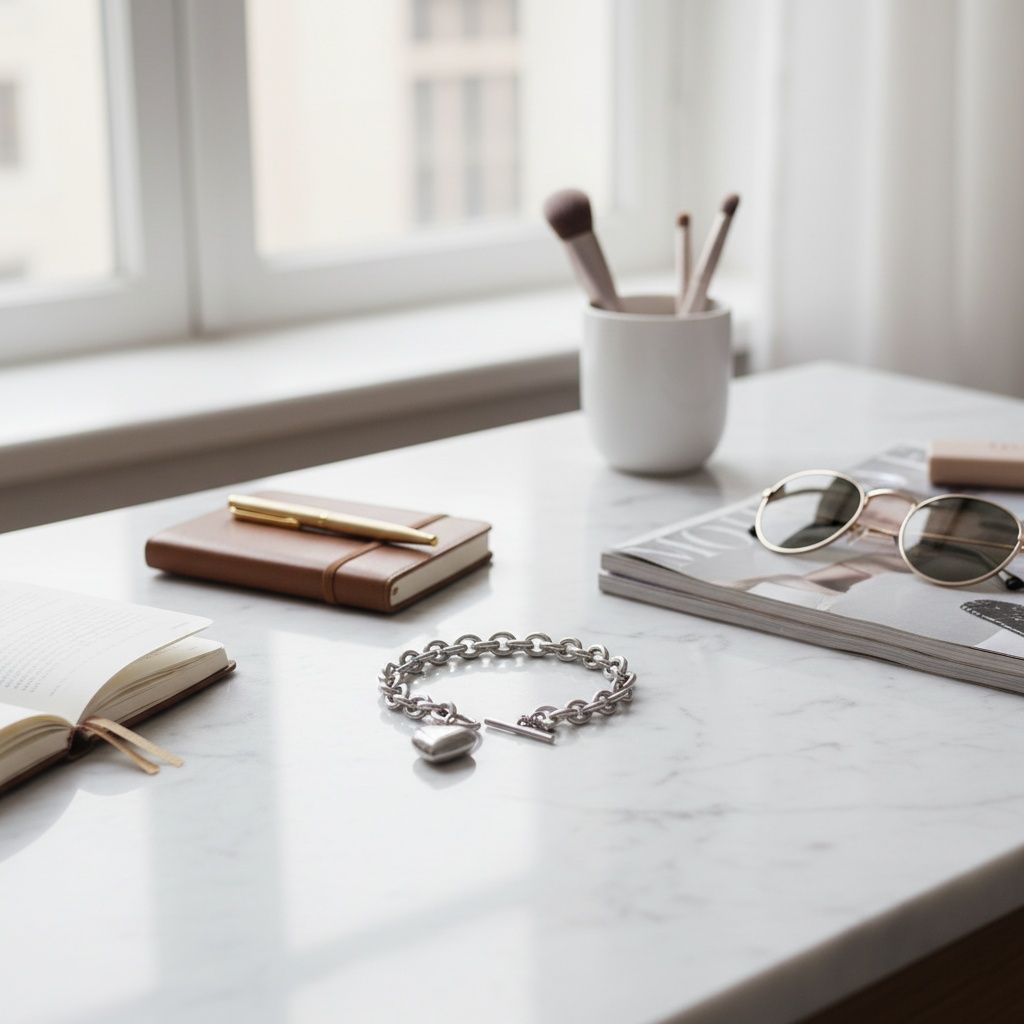 Silver Steel Toggle Heart Rolo Chain Bracelet