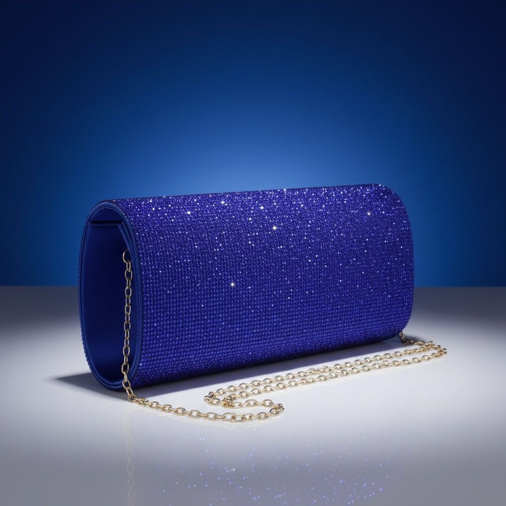Clutch XLong Blue Rhinestone Flap Evening Bag