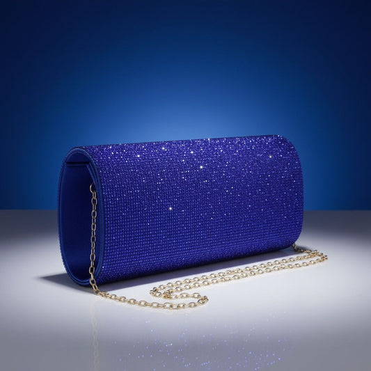 Clutch XLong Blue Rhinestone Flap Evening Bag