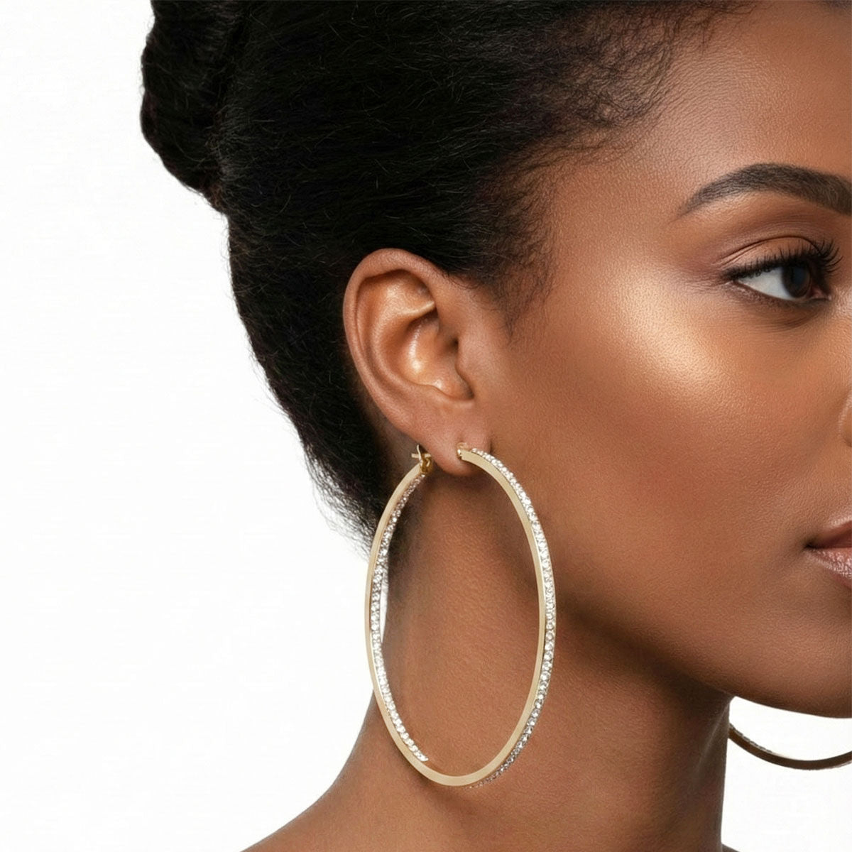 Hoop 18K Gold Steel Inside Out Rhinestone Earrings