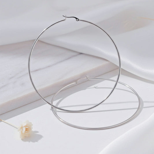 Stainless Steel Classic 90mm Thin Hoop Earrings
