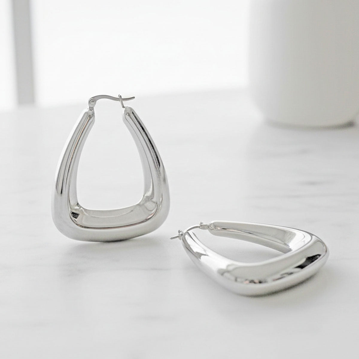 Stainless  Steel Trapezoid Thick Hollow Hoop Earrings