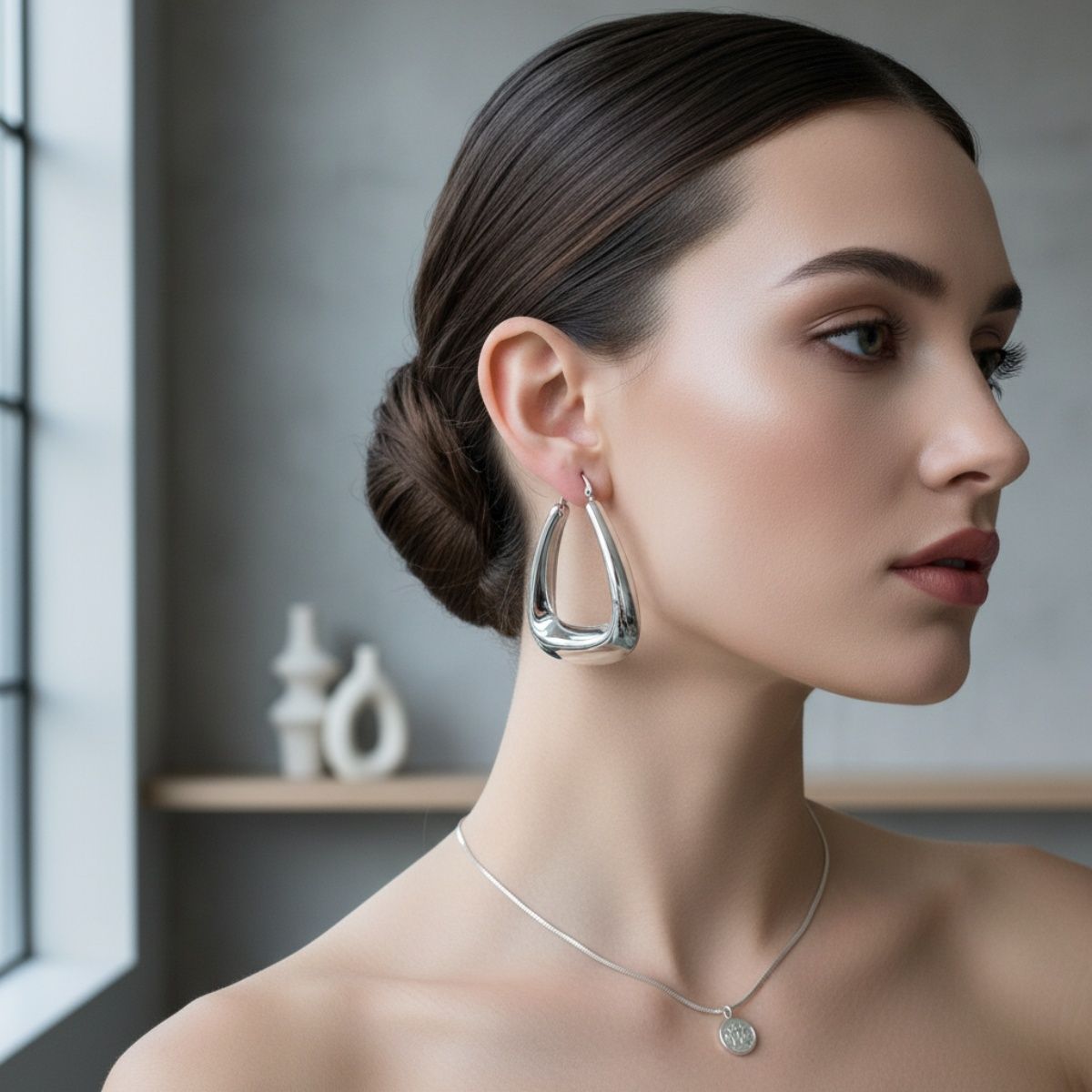 Stainless  Steel Trapezoid Thick Hollow Hoop Earrings