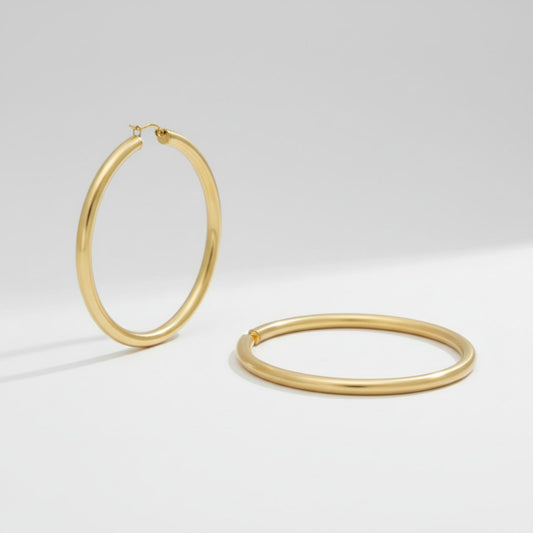 Hoop 18k Gold Steel Hollow 70mm Thick Earrings