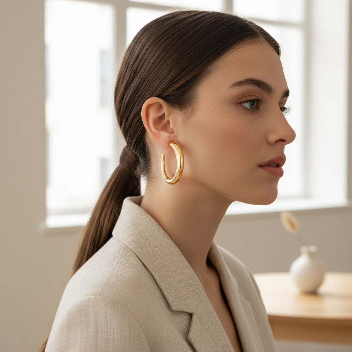 Hoop 18K Gold Steel Graduated Open C Earrings