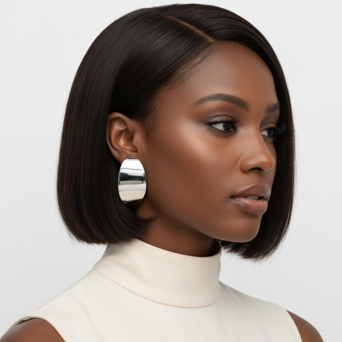 Stainless Steel Curved Oval Disc Earrings