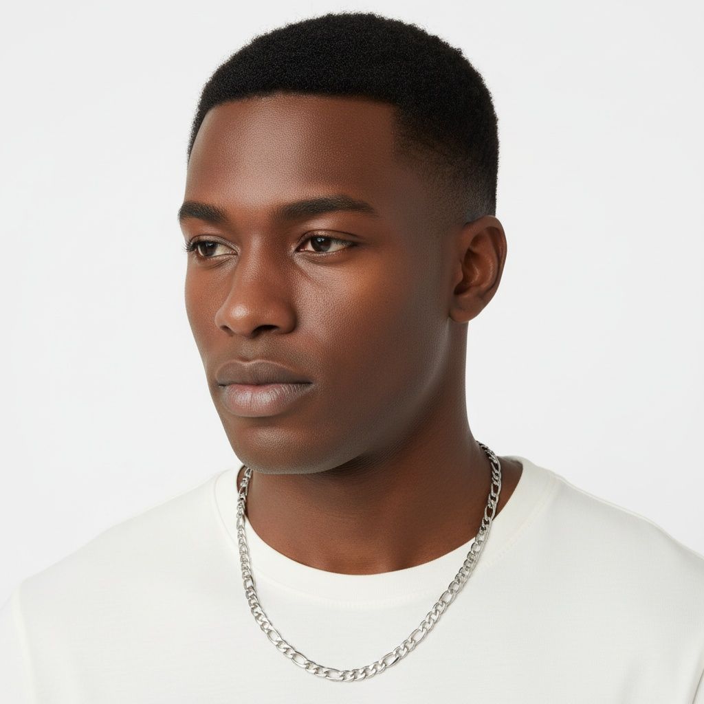 Mens 7mm Silver Stainless Steel Figaro Chain 20in