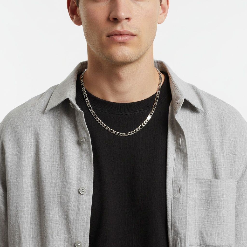 Mens 7mm Silver Stainless Steel Figaro Chain 20in